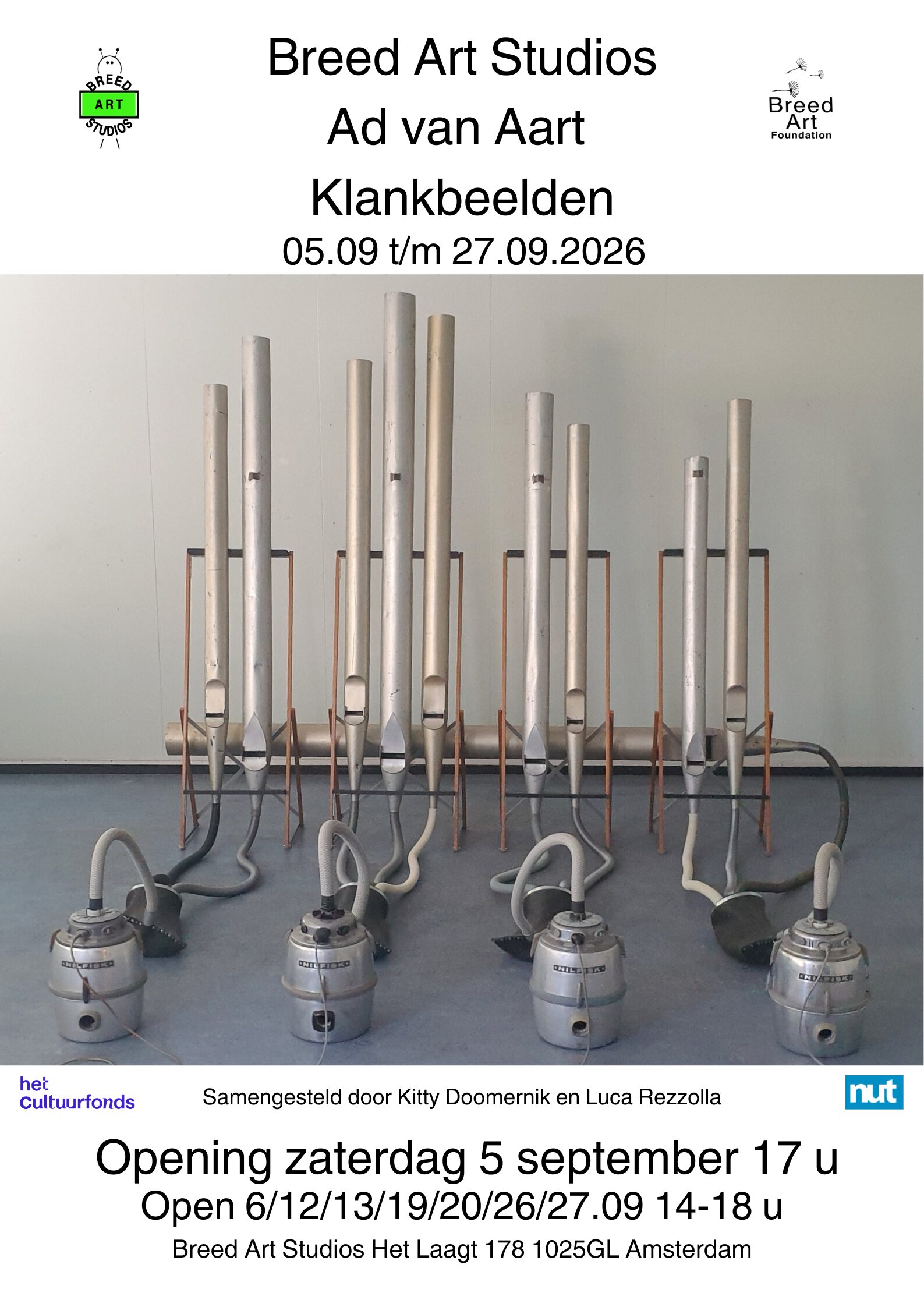 Klankbeelden, solo exhibition by Ad van Aart at Breed Art Studios in Amsterdam-Noord, 5 to 27 September 2026
